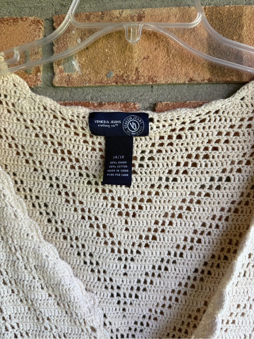 Vintage Y2K Venezia Jeans Cream Crochet Knit Openwork Cardigan 1X Cottage Boho - Picture 6 of 6